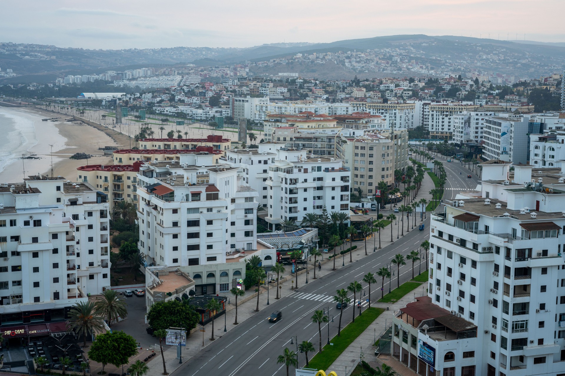 Panoramic view over the buildings downtown Tanger in Morocco