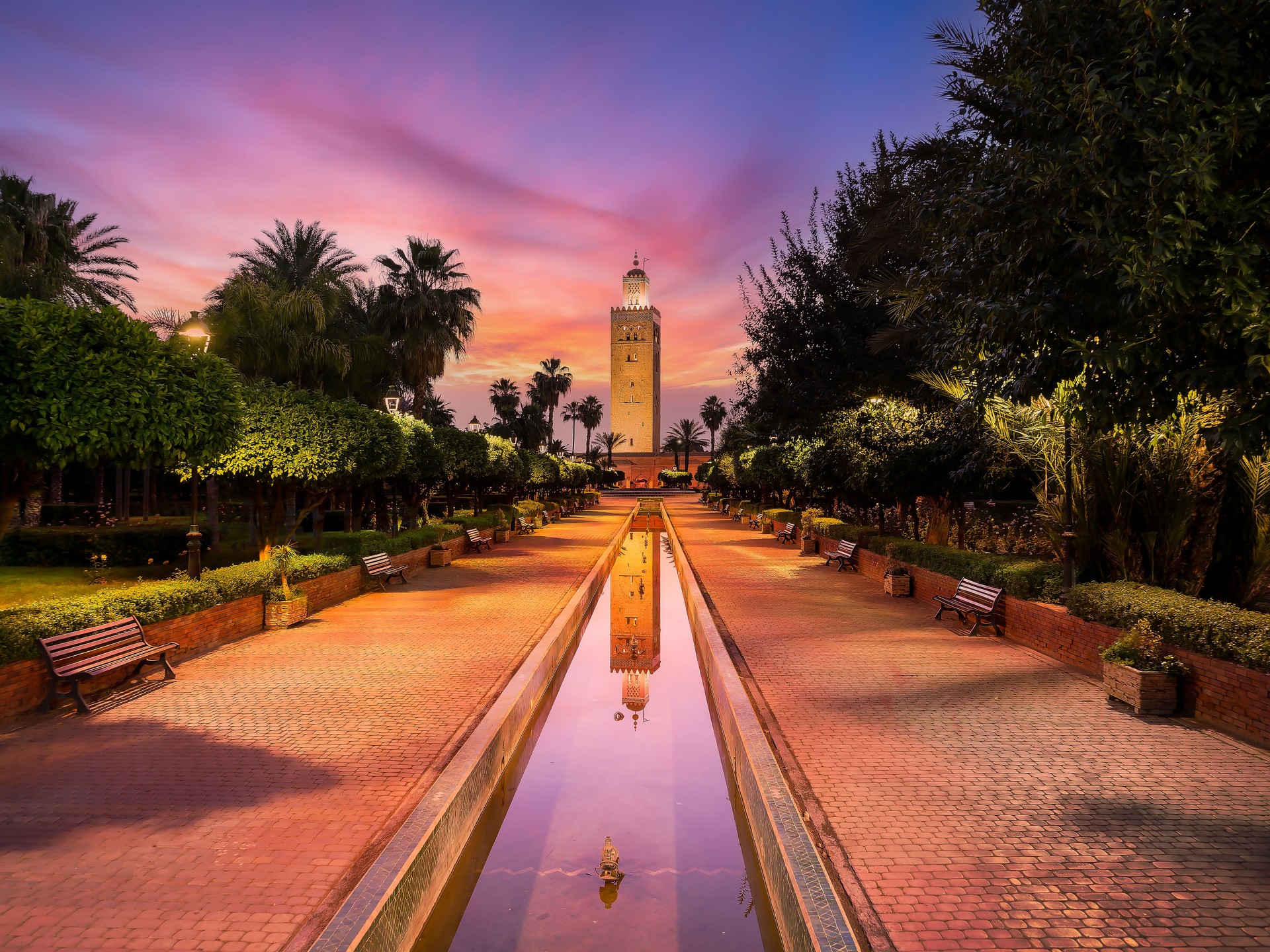 Koutoubia Mosque at twilight time, Marrakesh, Morocco