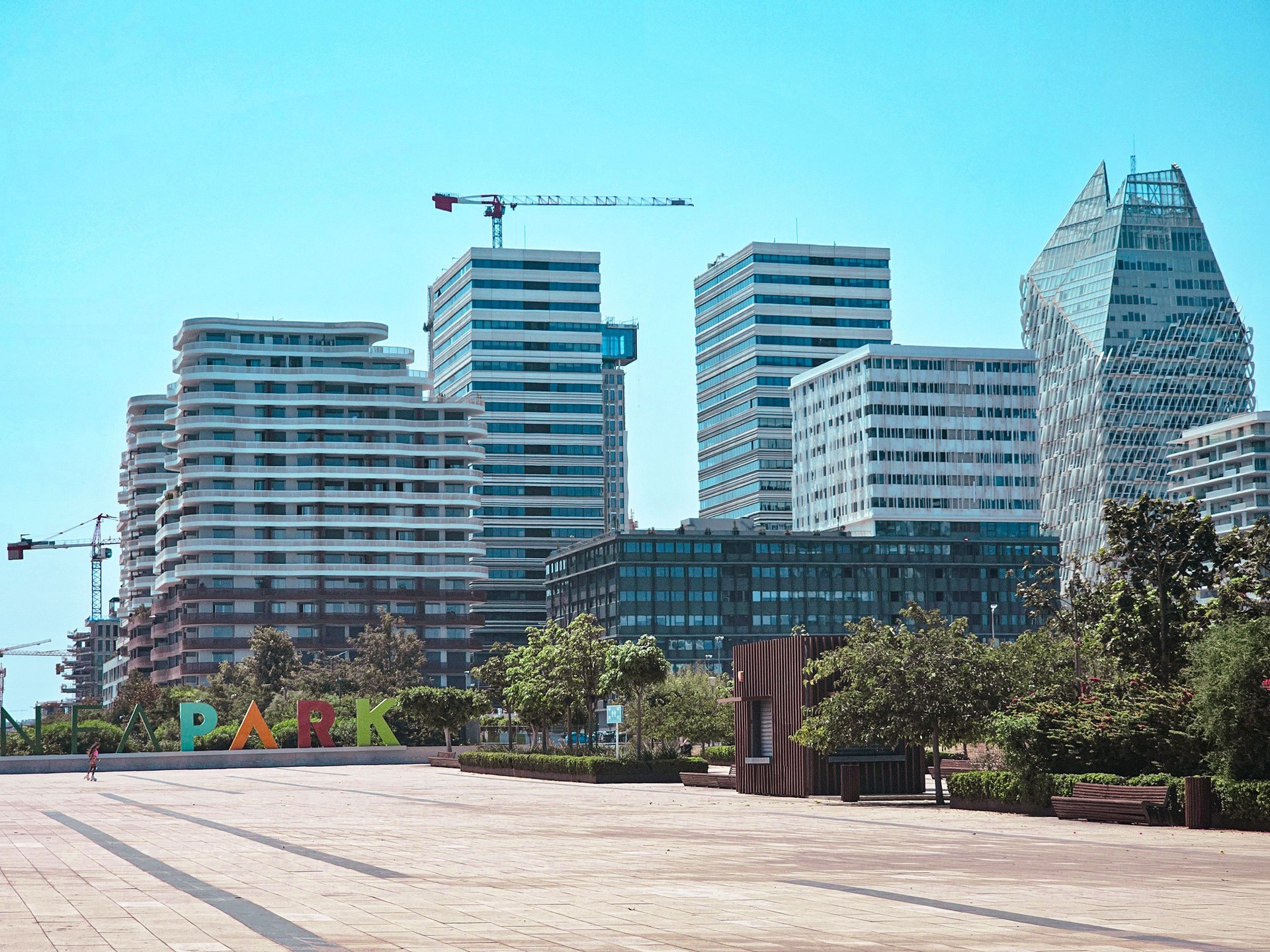 View of buildings of Casa Finance City aka CFC an economic and financial center located in Casablanca